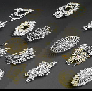 10 PC ANTIQUE RHINESTONE COSTUME COLLECTION: 10 PC ANTIQUE RHINESTONE COSTUME COLLECTION, LARGEST MEASURES 2".