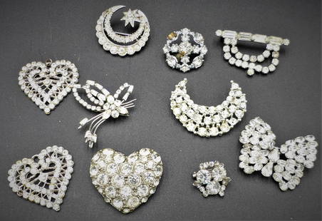 10 PC ANTIQUE RHINESTONE COSTUME COLLECTION: 10 PC ANTIQUE RHINESTONE COSTUME COLLECTION