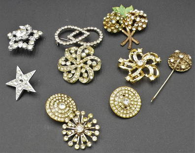 10 PC ANTIQUE RHINESTONE COSTUME COLLECTION: 10 PC ANTIQUE RHINESTONE COSTUME COLLECTION, LARGEST MEASURES APPROX 2".