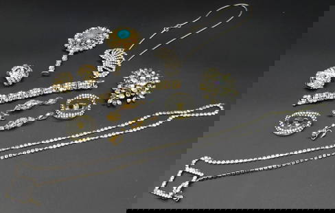10 PC ANTIQUE RHINESTONE COSTUME COLLECTION: 10 PC ANTIQUE RHINESTONE COSTUME COLLECTION, LARGEST 7".