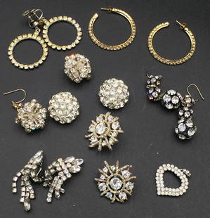 15 PC ANTIQUE RHINESTONE COSTUME COLLECTION: 15 PC ANTIQUE RHINESTONE COSTUME COLLECTION, LARGEST APPROX 2".