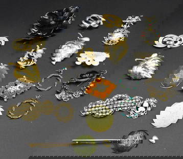 15 PC VINTAGE COSTUME BROOCH COLLECTION: 15 PC VINTAGE COSTUME BROOCH COLLECTION, LARGEST APPROX 3".