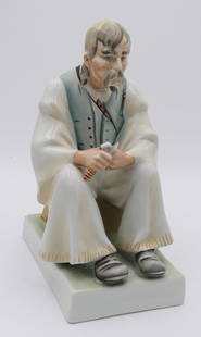 LARGE ZSOLNAY PORCELAIN 13" FISHERMAN FIGURE: LARGE ZSOLNAY PORCELAIN 13" FISHERMAN FIGURE