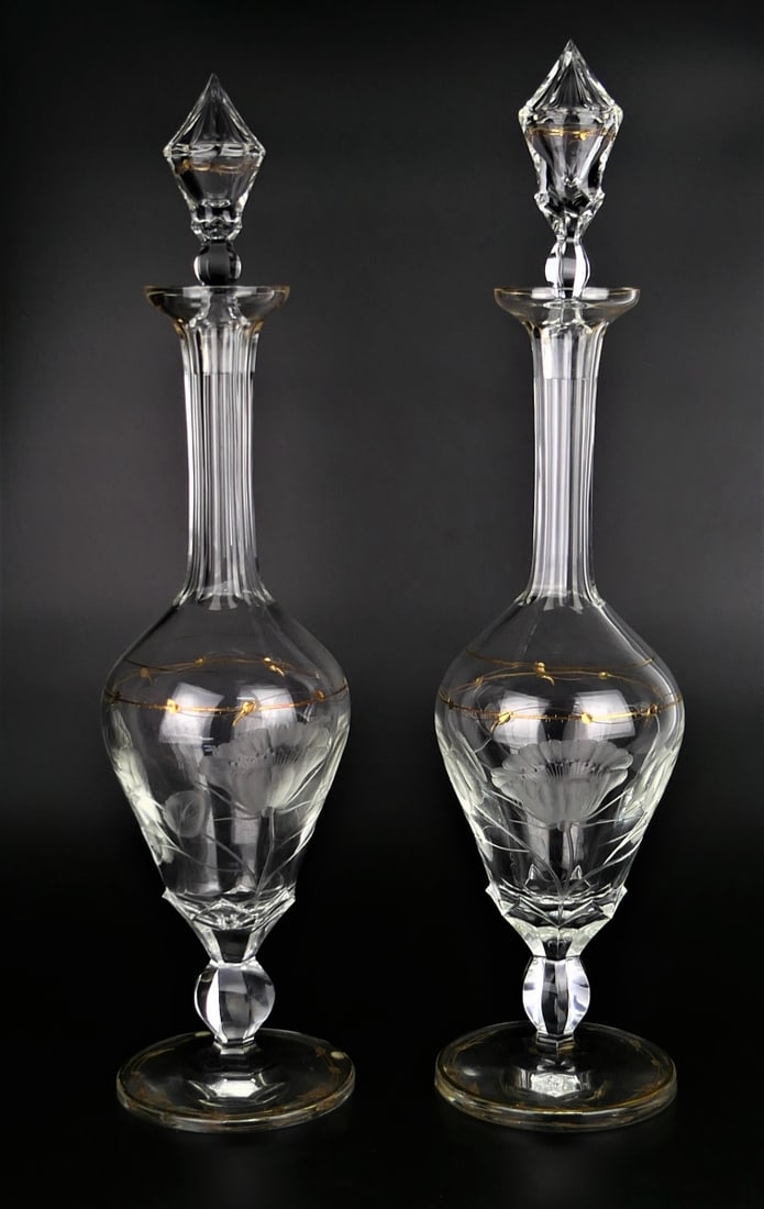 PAIR OF MOSER BOHEMIAN GILT GLASS FLORAL DECANTERS (1 of 7)