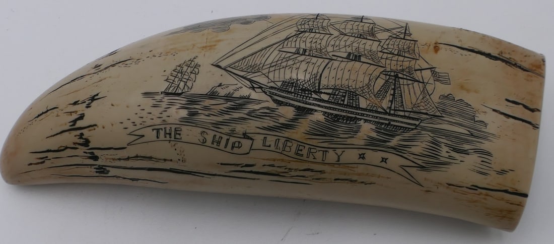 1831 "THE SHIP LIBERTY" SHRIMSHAW: 1831 "THE SHIP LIBERTY" SHRIMSHAW , MEASURES 7" LENGTH.