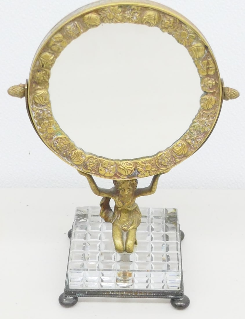 FRENCH BRONZE FIGURAL VANITY 9 3/4"  MIRROR (1 of 3)