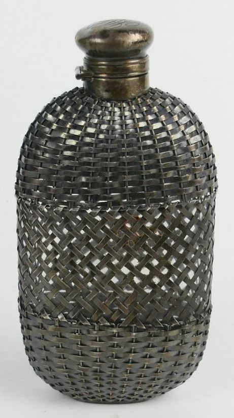 ANTIQUE GORHAM STERLING BASKET WEAVE 3/8pt FLASK (1 of 3)