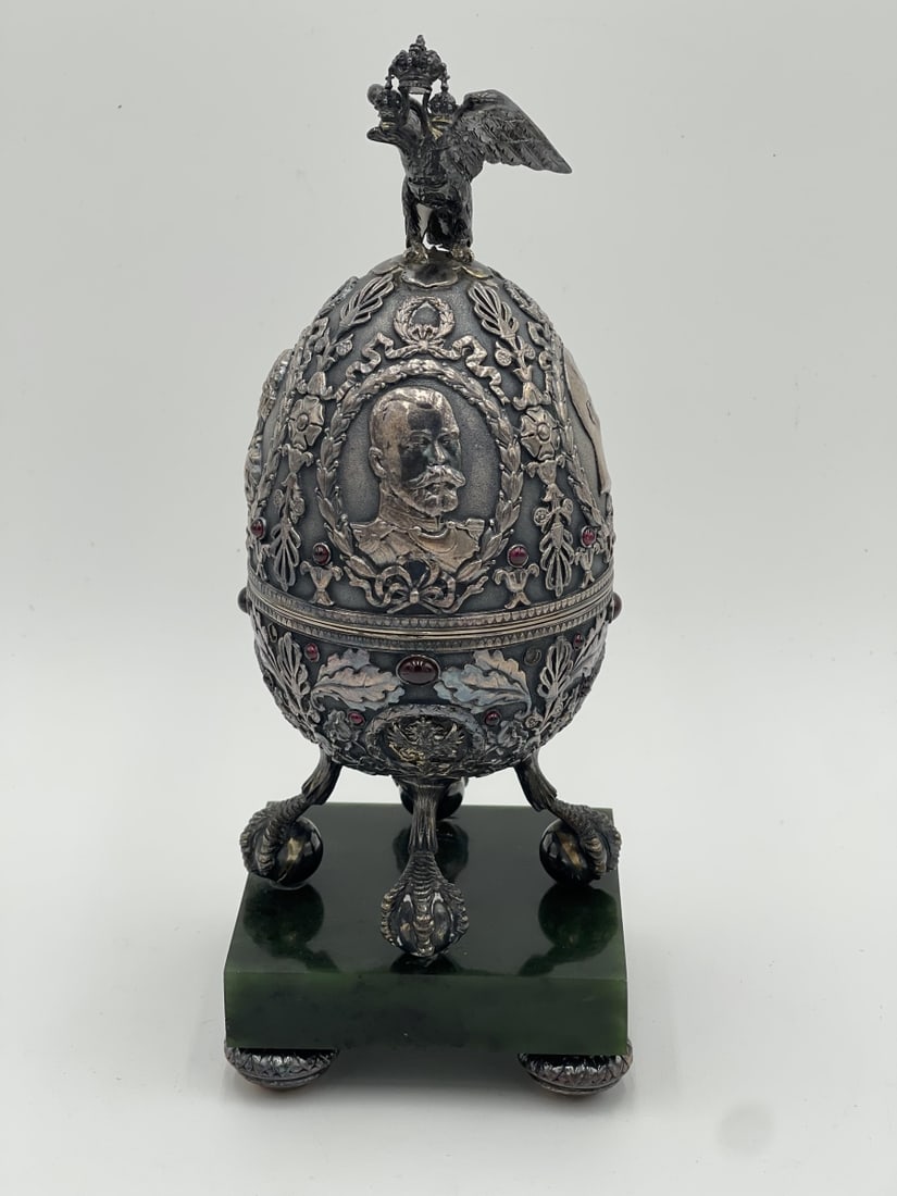 SPECTACULAR RUSSIAN SILVER JADE GARNET EGG (1 of 20)