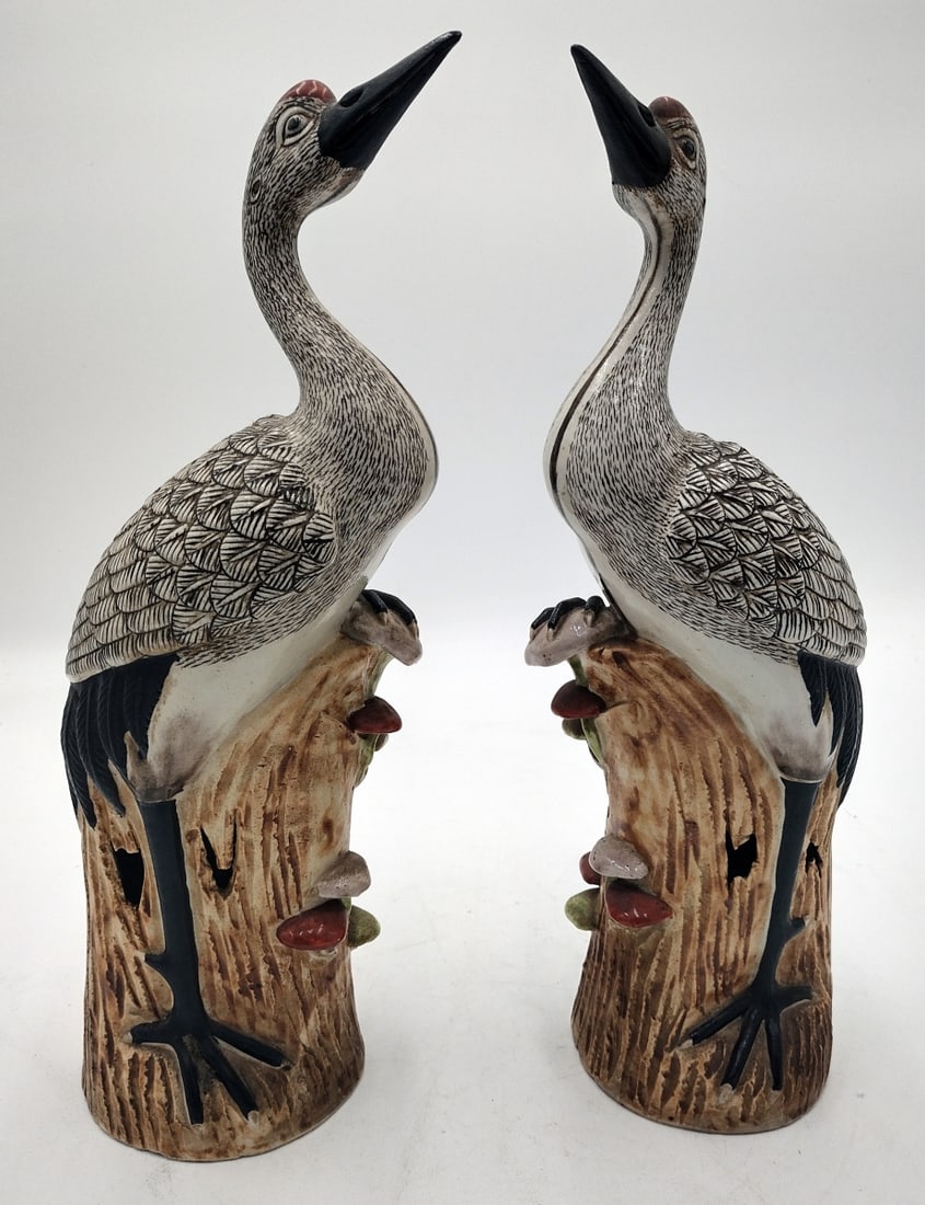 Pr VINTAGE CHINESE PORCELAIN CRANE BIRD SCULPTURES (1 of 15)