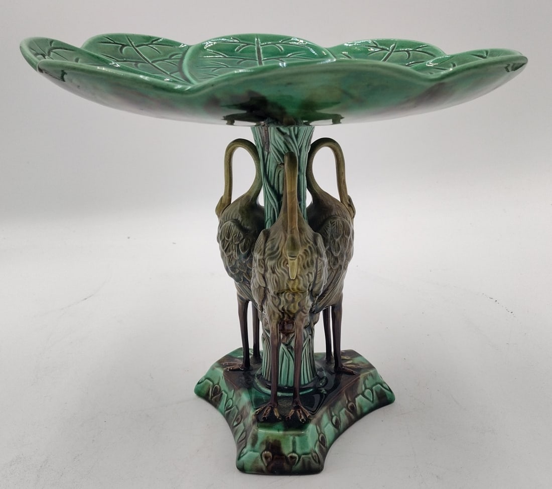 ANTIQUE ITALIAN MAJOLICA POTTERY STORKS COMPOTE (1 of 8)