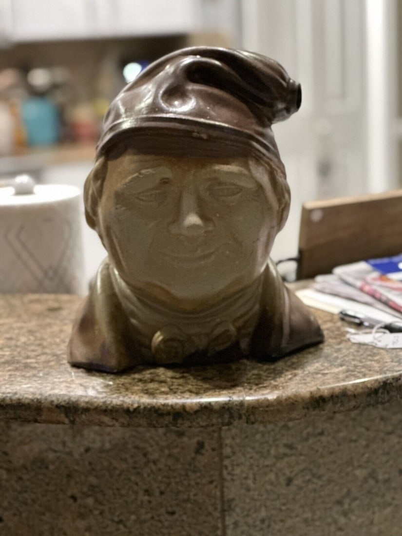 ANTIQUE ENGLISH SALT GLAZE POTTERY BUST PITCHER (1 of 9)