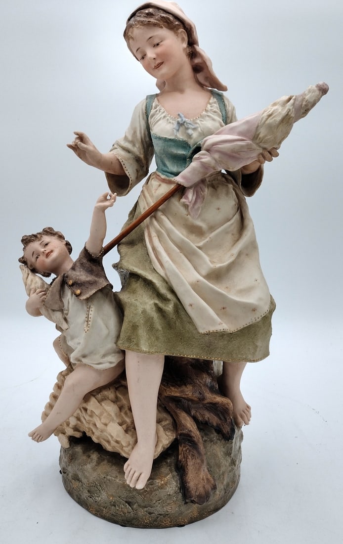ANTIQUE CONTINENTAL BISCUIT PORCELAIN GROUP SCULPT (1 of 14)