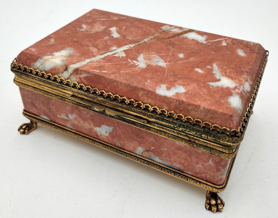 ANTIQUE FRENCH ROUGE MARBLE & METAL DRESSER BOX (1 of 9)