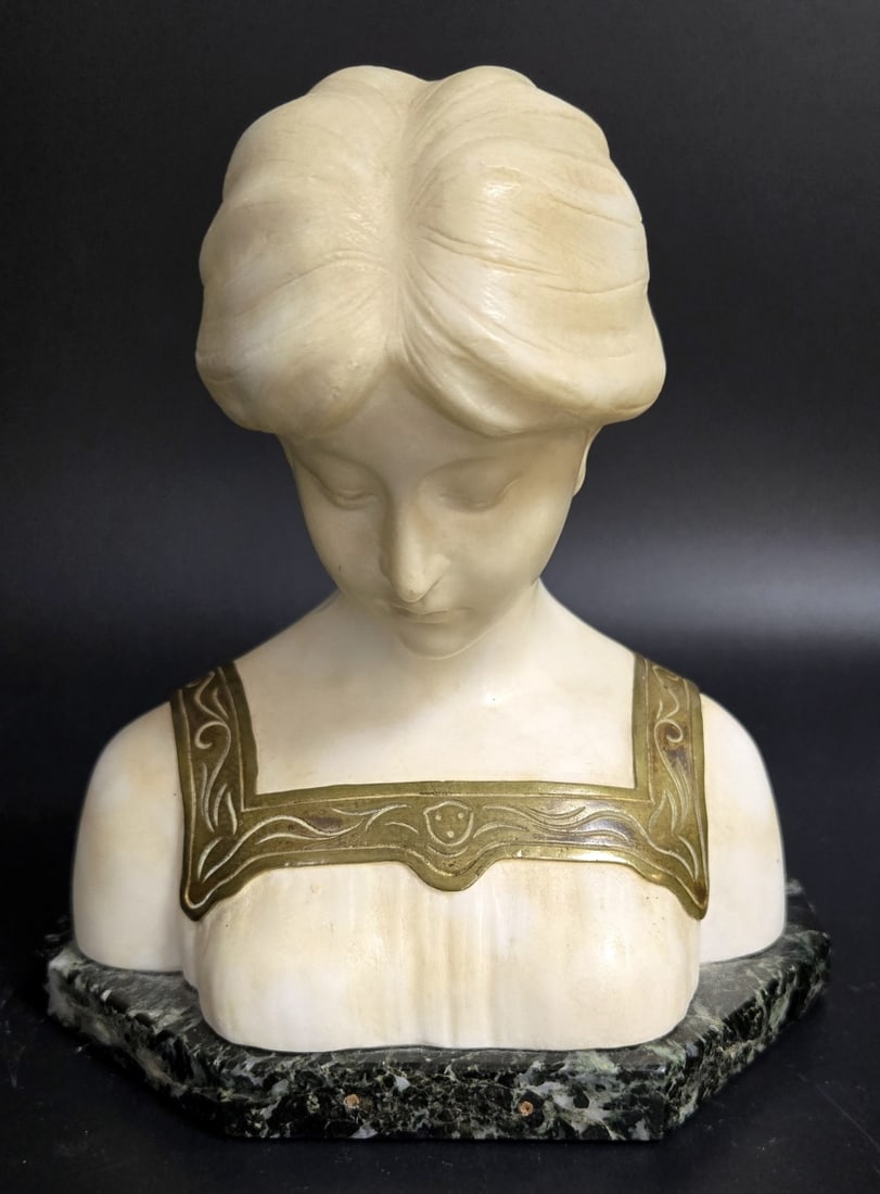 ANTIQUE SIGNED SENTER GERMAN ALABASTER WOMAN BUST (1 of 7)