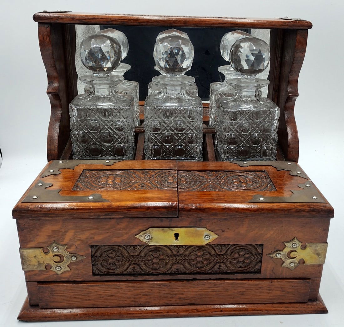 ANTIQUE CONTINENTAL WOOD & GILT BRONZE TANTALUS SE (1 of 10)