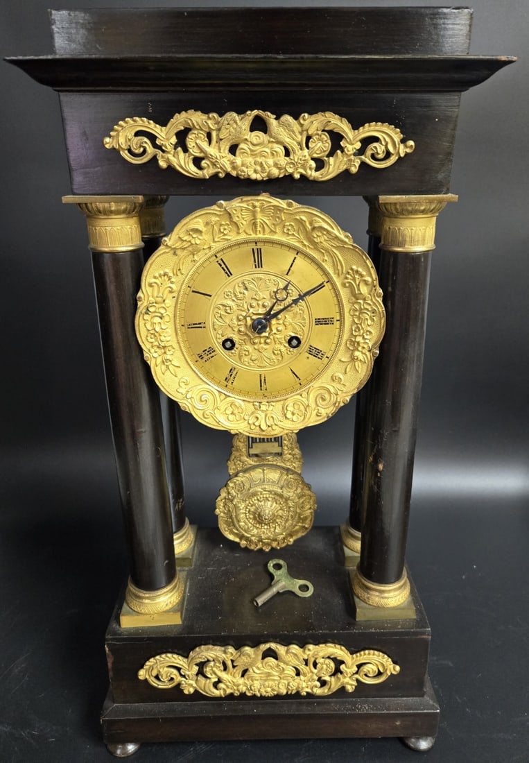 ANTIQUE NAPOLEON III FRENCH COLUMN INLAID CLOCK (1 of 6)