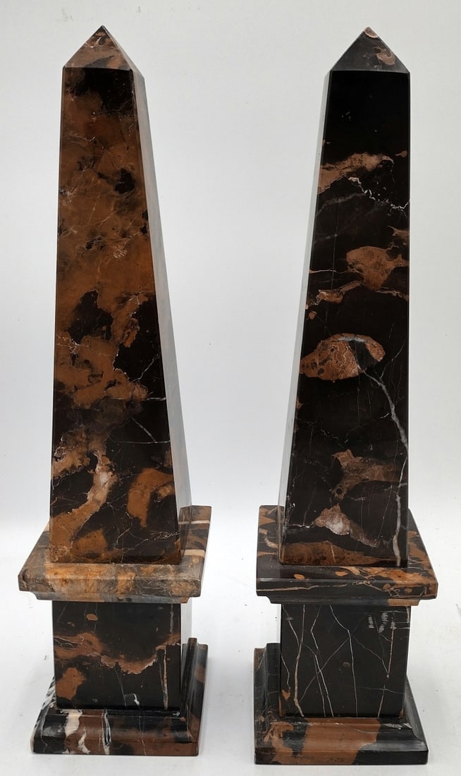 PAIR OF FRENCH BROWN MARBLE OBELISK SCULPTURES (1 of 8)