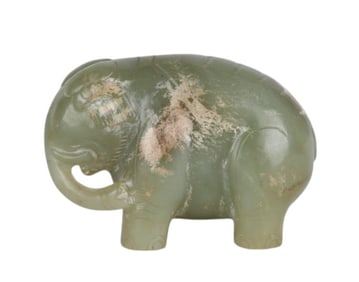 Chinese Apple Green Jade Elephant Carved Figure