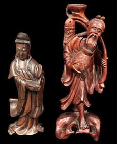 Chinese Hand Carved Wooden Immortal Figures