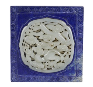 Chinese White Jade & Lapis Lazuli Amulet Carving