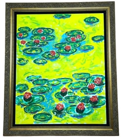 Wayne Ensrud Blooming Waterlilies Acrylic Painting