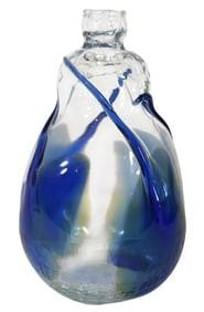 Peter Bramhall Crackle Bottle Form Glass Vase