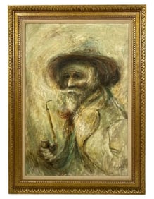 Elmo Gideon 'Man Smoking' Oil Painting on Canvas