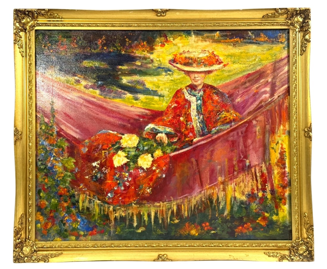 Signed Oil Painting on Canvas - Woman in Red (1 of 11)