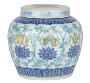 Chinese Dou-Cai Hand Painted Lidded Flower Jar