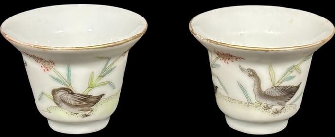 Pair of Chinese Porcelain Cups w/ Geese Motif