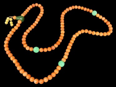 Chinese Agate & Jadeite Buddha Bead Necklace
