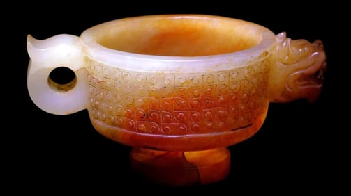 Chinese Hand-Carved Jade Dragon Cup