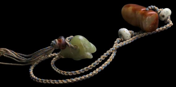 Chinese Jade Cicada & Animal Head Toggle Pendants