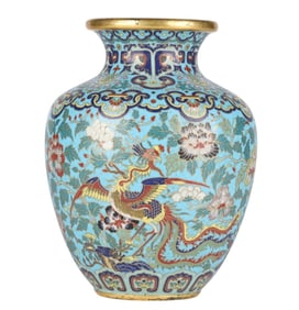 Chinese Qianlong Cloisonne Phoenix Vase