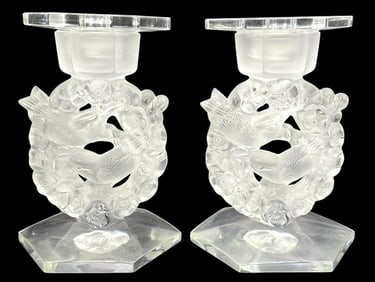 Lalique 'Mesanges' French Crystal Candlestick Hold