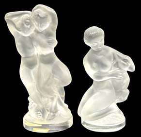 Lalique 'Pan & Diana' & 'Diana the Huntress w/ Fawn' Crystal Figurines