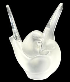 Lalique 'Sylvie' French Crystal Flower Vase w/ Frog Insert