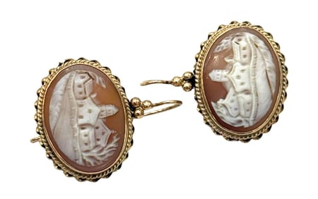 Antique 14K Gold Victorian Cameo Earrings