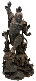 Chinese Wood Carving of Guan Yu Slaying a Dragon