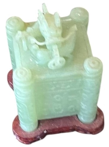 Chinese Jade Carved Ornamental Box w/ Wooden Stand (1 of 14)