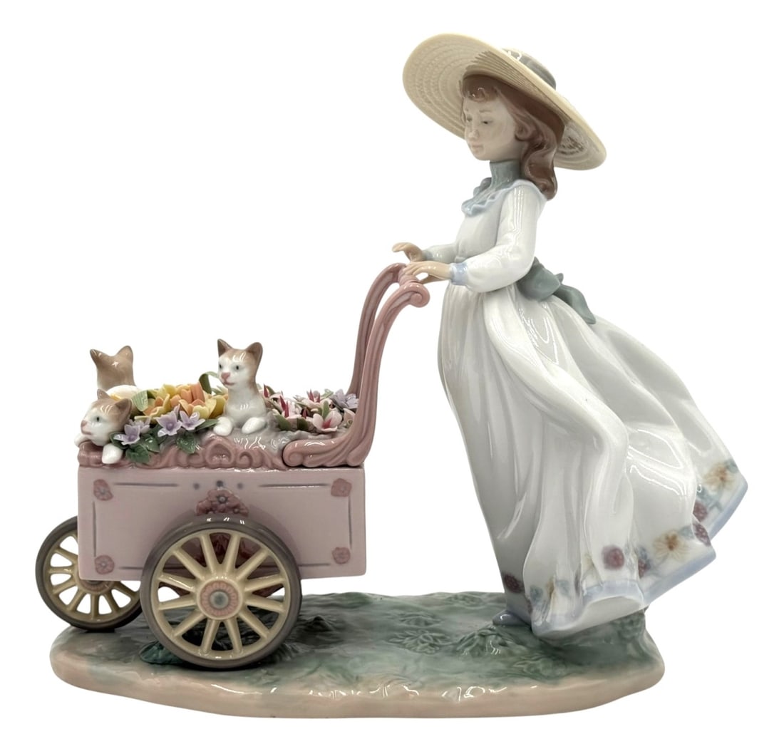 Rare Lladro 'Kitty Cart' #6141 Porcelain Figurine (1 of 1)