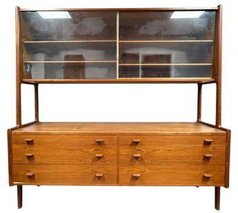 Hans J. Wegner RY-20 Mobler Teak Hutch & Sideboard: A classic mid-century modern piece by renowned Danish designer Hans J. Wegner. This RY-20 Mobler teak hutch and sideboard features a minimalist design with clean lines and functional storage options.