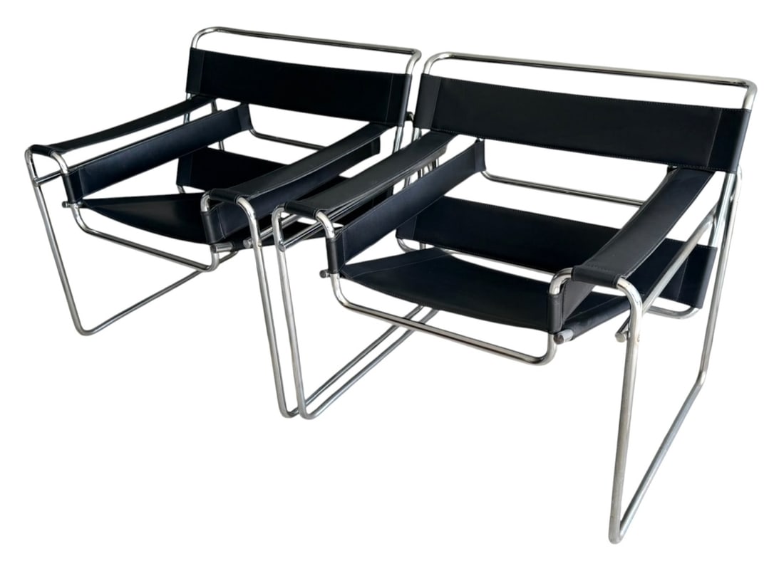 Pair of Wassily Black Leather & Chrome Arm Chairs (1 of 7)