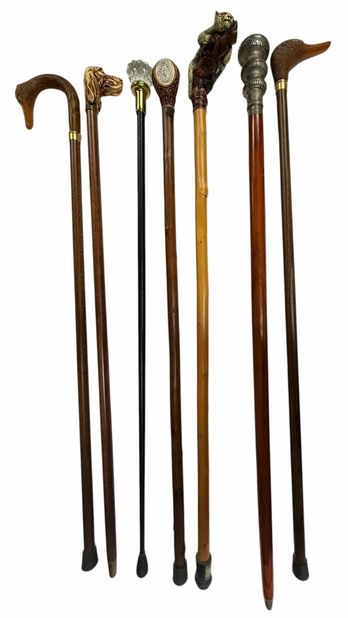 Lot of Seven (7) Hand Carved Figural Walking Canes (1 of 3)