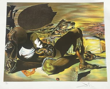 After Salvador Dali Philosophy Illuminated by the Light Lithograph: After Salvador Dali (France/Spain: 1904 - 1989) lithograph in colors on Arches paper titled titled 'Philosopher Illuminated by the Light of the Moon and the Setting Sun', Bears pencil signature to low