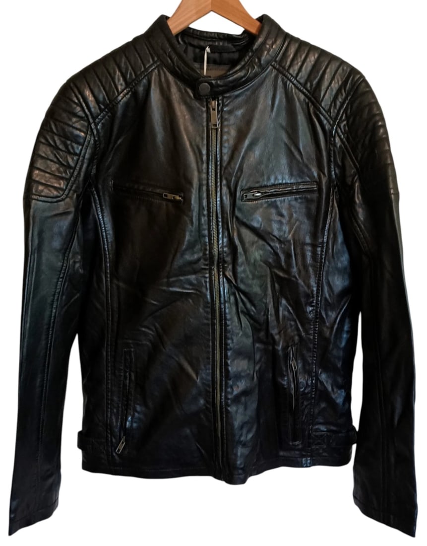 Aim Attitude Black Lambskin Leather Bomber Jacket (1 of 12)