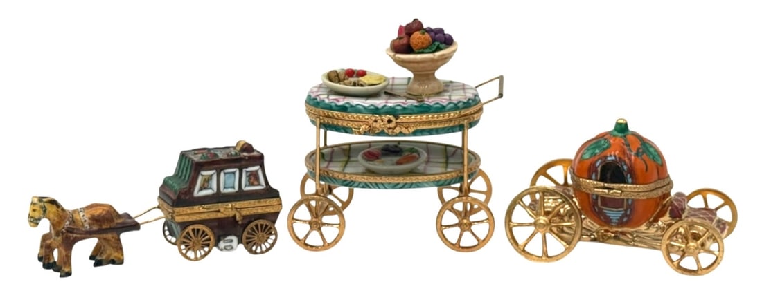Limoges Porcelain Carriage Theme Trinket Box Set (1 of 3)