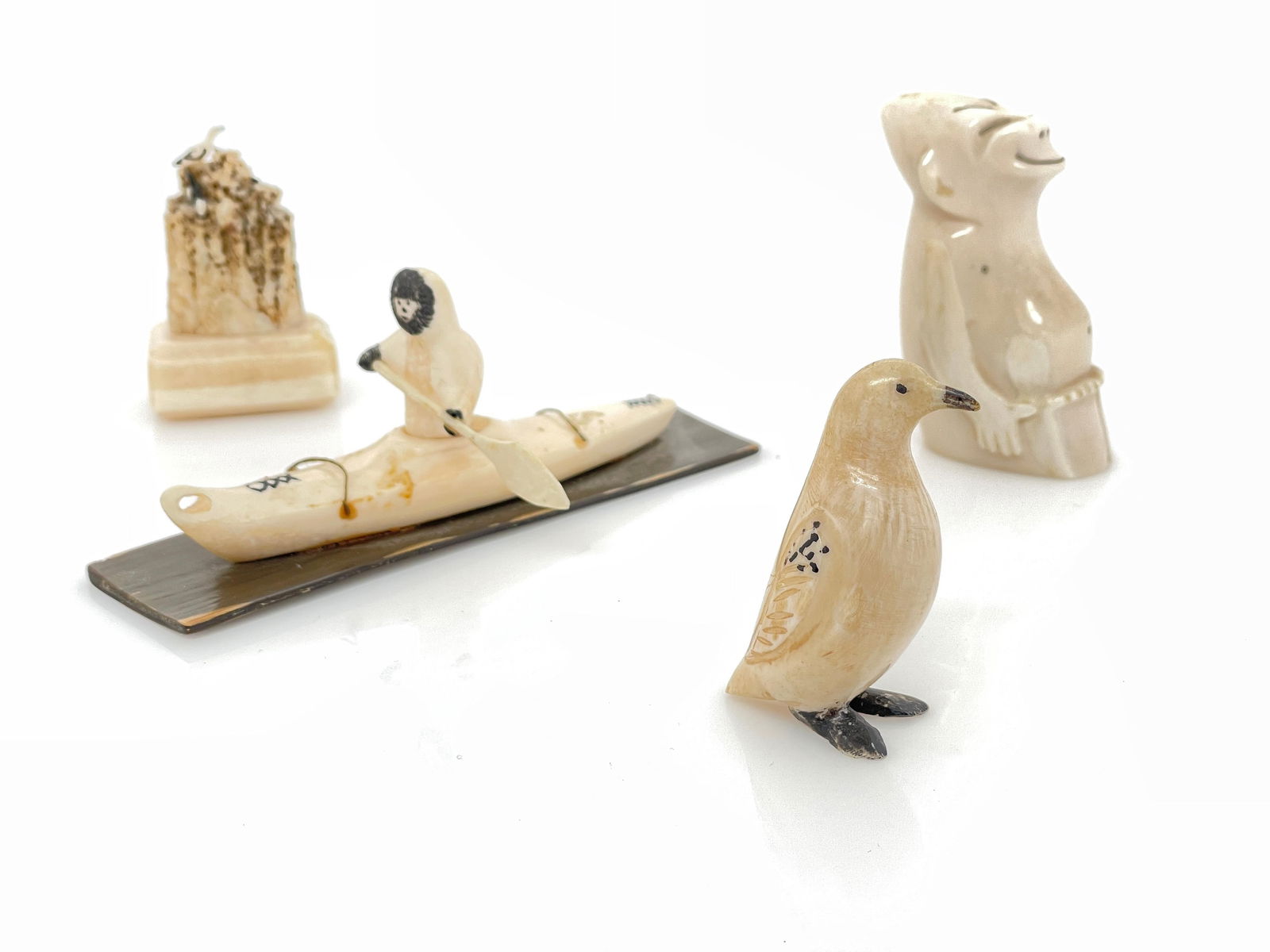 LOT 6 INUIT WALRUS TUSK IVORY HAND CARVED ART FIGURES (1 of 6)