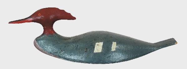 Red breasted merganser hen by Oren Hiltz, Indian R: Red breasted merganser hen by Oren Hiltz, Indian River, Lunenburg County, Nova Scotia. Original paint with light scuffs. Scratch on right shoulder and some tiny drips near right speculum. Tight compou