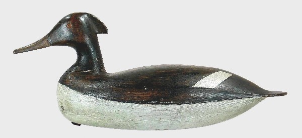 Merganser hen by Rhodes Truex. Some original paint: Merganser hen by Rhodes Truex. Some original paint on body under a dark wash. White areas have received some touch up. Overall moderate wear to surface. Possible old glue repair to crack in bill with 